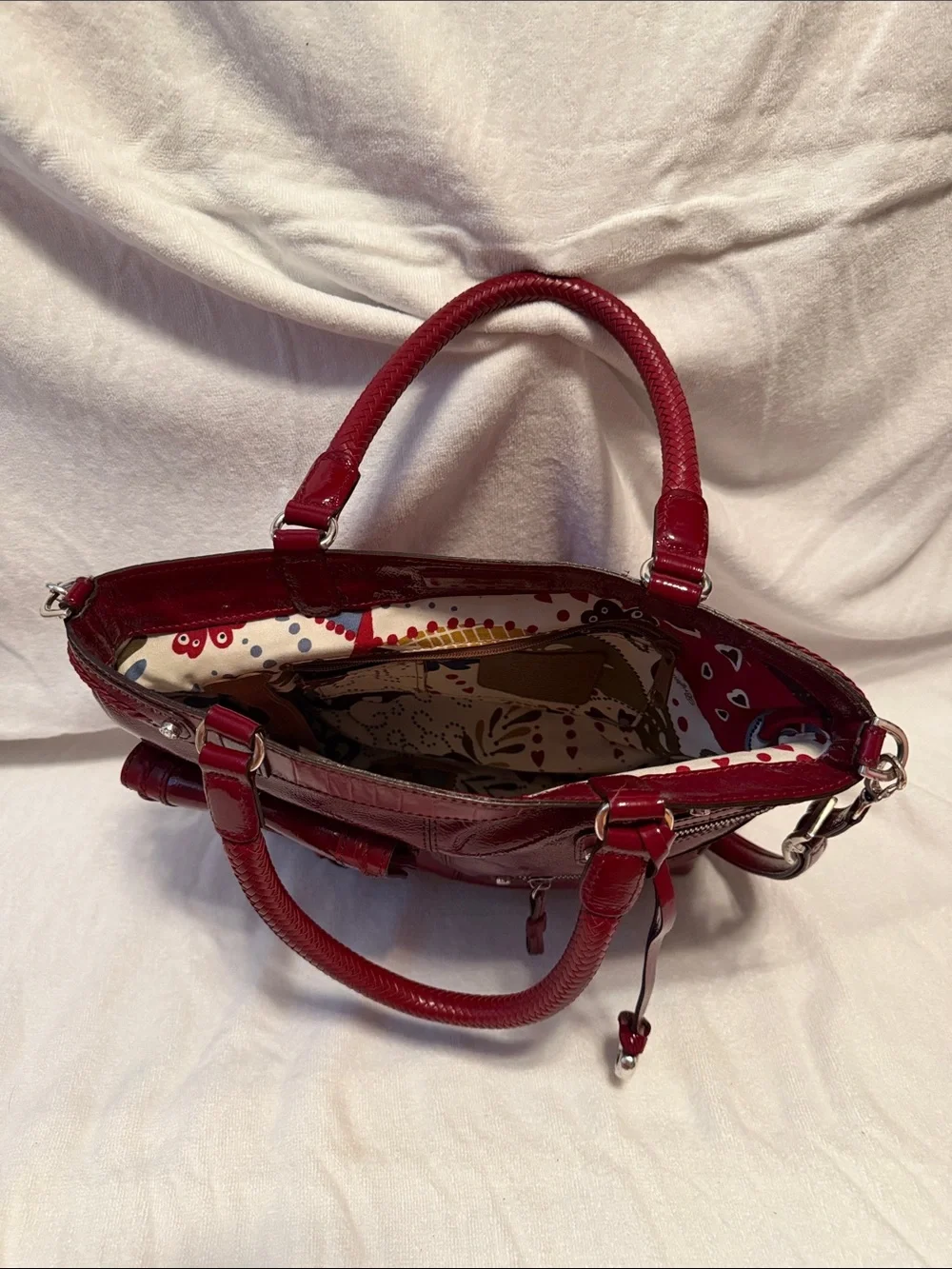 Brighton Women's Maroon Patent Leather Satchel Handbag